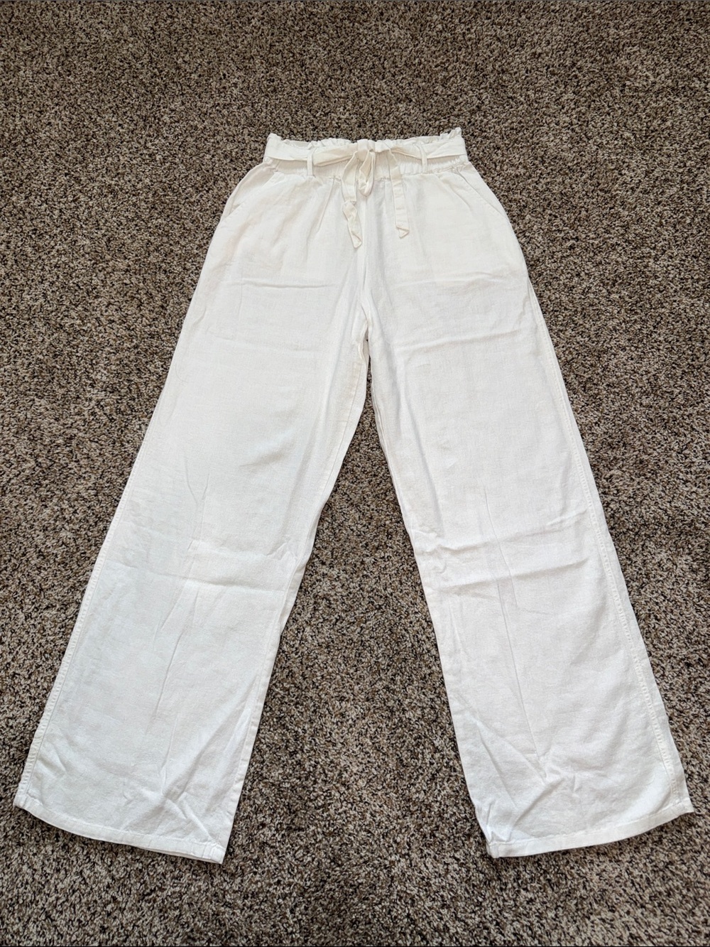 Guess Women's White Wide-Leg Paperbag Waist Pants